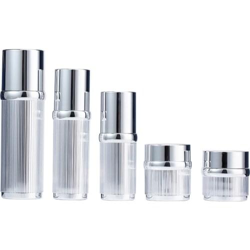 30ml 50ml 100ml Empty Acrylic Silver Lotion Pump Bottle Cosmetic Packaging 30G 50G Cream Jar Emulsion Refillable Container 10pcs