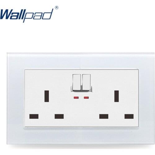 146 Double 13A UK Switched Socket Wallpad Crystal Glass Panel 110V-250V 146*86mm UK Standard Wall Socket Plug Power Outlet