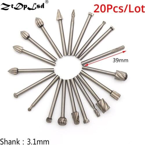 20PCS 1/8 Inch Shank Hss Dremel Routing Wood Rotary Milling File Cutter Woodworking Carving Carved Knife Tools Accessories Burr