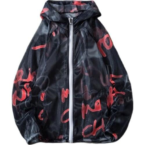 2021 New Mens Hooded Jacket Personalized Print Fashionable Casual Modern Ultra-Thin Breathable Mesh Men Coat large size S-4XL