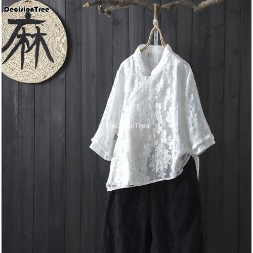 2021 women clothing flower embroidery tops tang costume chinese style shirts traditional qipao cheongsam blouse for lady female