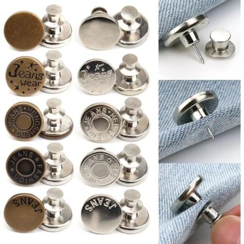 5pcs Metal Buttons Jeans Easy Clip Snap Button Perfect Fit Instant Universal Adjustable Belt Buckles Clothing Crafts Garment DIY