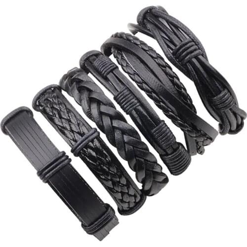 6PCS Braided Wrap Leather Bracelets For Men Braid Cuff Wrap Bracelet Punk Cuff Bracelets Cuff Wrap Wristbands