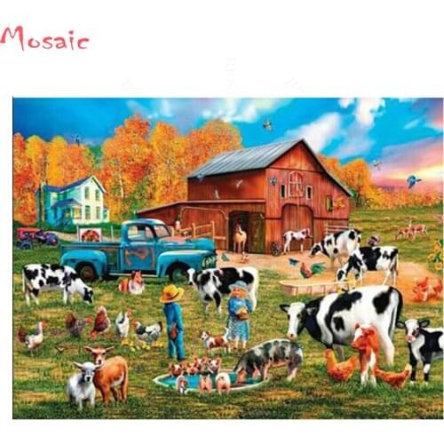 Cow Diamond Painting animal,3d Cross Stitch,full square Diamond Embroidery farm,house,Mosaic Diamonds puzzle Stickers Home Decor