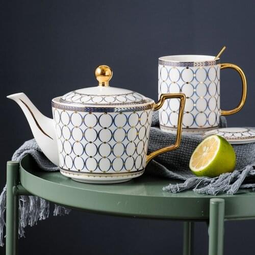 Teapot Ceramic Tea Kettle Pot Set Gold Coffee Pot Teaware Tetera Infuser Theepot Heat Resistant Nordic EuropeanStyle Coffeeware