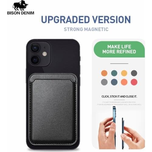 BISON DENIM Leather Card Wallet Phone Case For IPhone 12 ,12 ProMax. 12 Pro, 12mini Magsafe Magnetic Fashion Card Holder QB005
