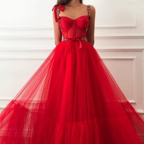 Red Crystals Cheap Formal Long Princess Prom Dresses 2021 A-Line Plus Size Tulle Cheap Velvet Arabic African Girl