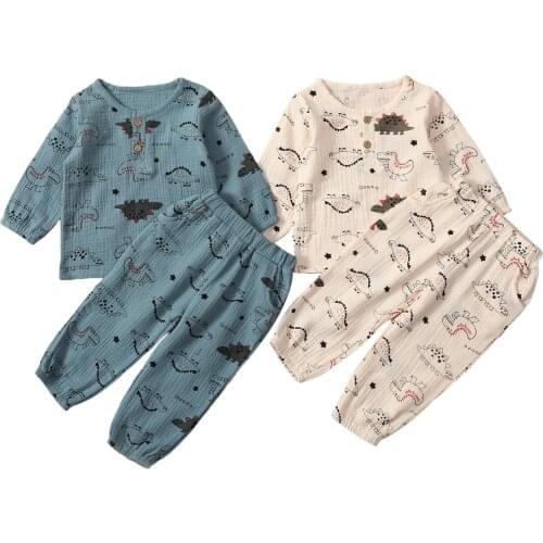 Children’s Autumn Outfits Sets Baby Boys Casual T-shirt and Trousers Set Cartoon Dinosaur Long Sleeve Tops and Long Pants