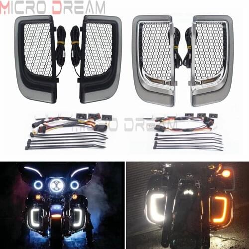 For Harley Touring FLHTCU 2014-2020 CVO Tri Street Road Glide Ultra Limited Leg Guard Light LED Fairing Lower Grills Turn Signal