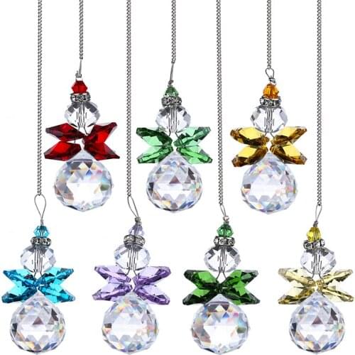 H&D 7pcs Crystal Angel Suncatcher Clear Crystal Ball Prism Window Hanging Sun Catcher Home Garden Decor Christmas Tree Ornaments