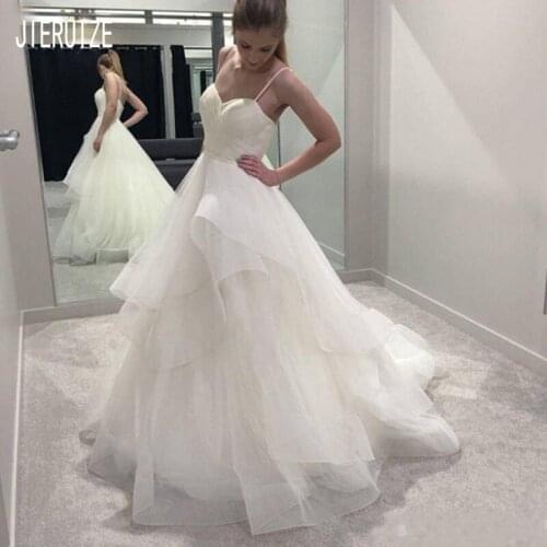 JIERUIZE Simple Backless Wedding Dresses Sweetheart Spaghetti Straps White Ivory Tiered Organza Bridal Dresses vestido de novia