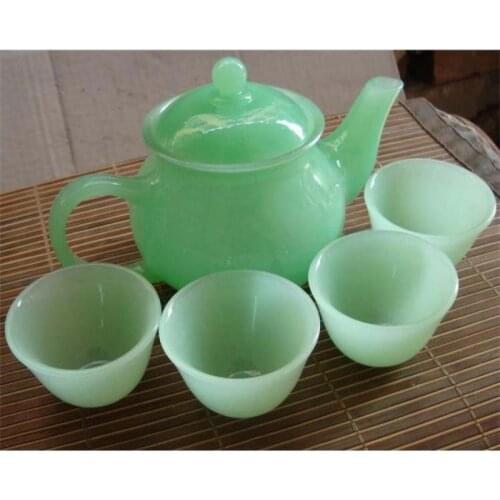 China handmade jade carving natural stone jade teapot and tea cup A set