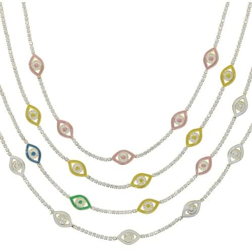 Cute Lovely Girl Women Jewelry DIY Multi Layer Cz Tennis Chain Colorful Evil Eye Charm Fashion Necklace