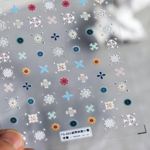1 Sheet 5D Soft Embossed Reliefs Small Bohemian Totems Adhesive Nail Art Sticker Flower 3D Nail Art Decorations Decals Wholesale