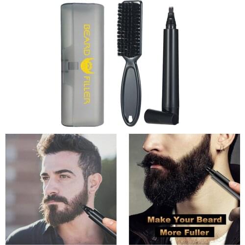 Beard Pencil Filler For Men Beard Pen & Beard Brush Long Lasting Coverage