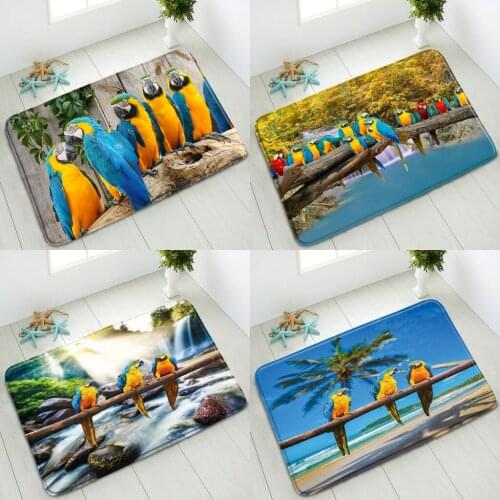 Animals Parrot Non-Slip Bathroom Mat Waterfall Ocean Palm Tree Color Couple Bird Bedroom Kitchen Doormat Absorbent Home Carpet