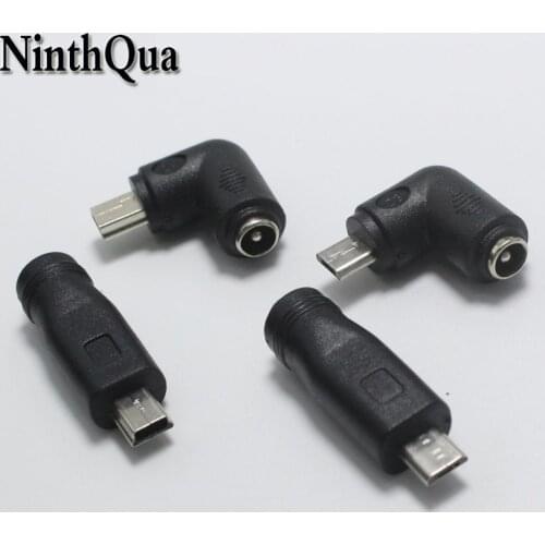 NinthQua 1pcs 5.5 x 2.1 mm Female to Mini / Micro USB Male 5 Pin DC Power Plug 90 / 180 Degrees Connector Adapter for V8 Android