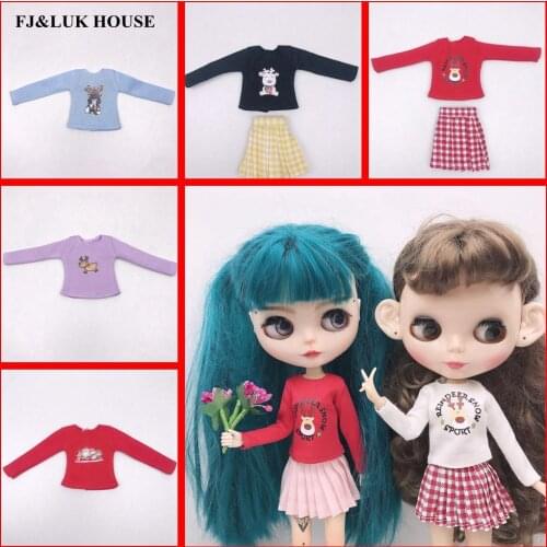 New blyth Clothes Fashion Cartoon Printed T-shirt Christmas Long T-shirt for blyth,licca,momoko,1/6 Dolls Accessories