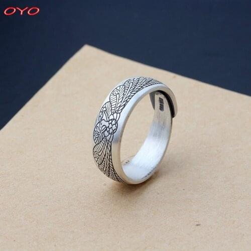 New product pure silver 999 retro matte peacock open ring, adjustable ring can be worn by men and women