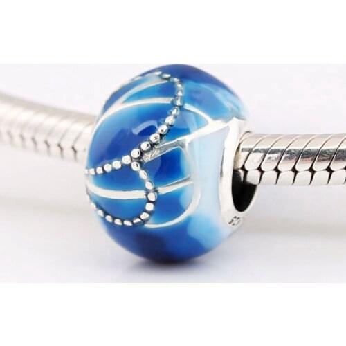 Authentic S925 Charm Butterfly Wings Bead fit Lady Bracelet Bangle DIY Jewelry Blue Enamel
