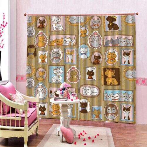 Custom 3D Curtain Luxury Blackout Window Curtain Funny cartoon cats Curtains For Childrens room Indoor Drapes