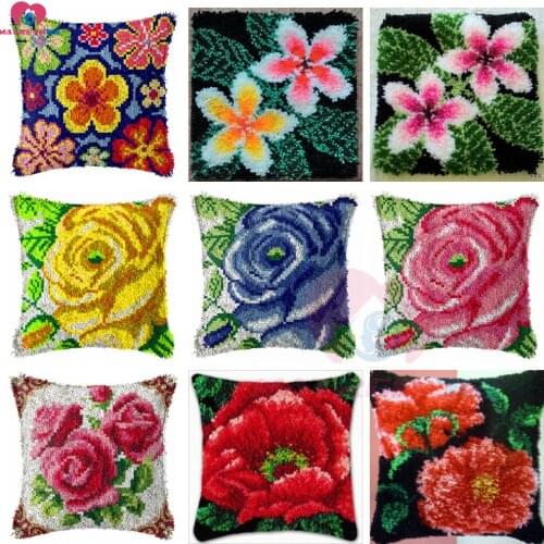 Dropshipping Latch Hook kits Pillow flower Diy Handmade 3d Printed Canvas Cushion Latch Hook Kits Unfinished accessories 43x43cm