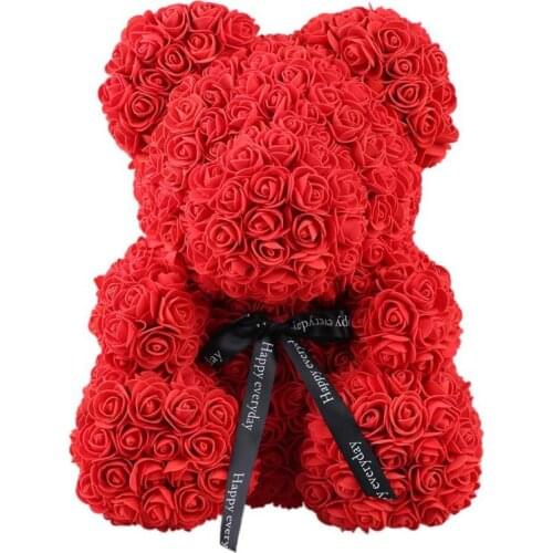 24cm Romantic PE Artificial Rose Flowers Love Bear Dolls Christmas Wedding Party Decoration Valentines Day Mothers Day Gift