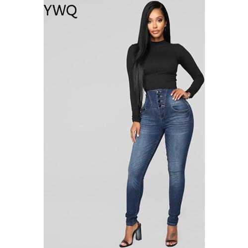 High Waist Sexy Skinny Pencil Jeans Women Botton Fly Denim Pants New Autumn Casual Fashion Female Trousers Dark Blue Women Jeans