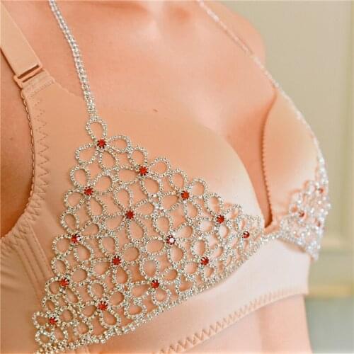 Sexy women Rhinestone suspender underwear set hollow flower body jewelry shiny crystal nightclub Bikini Set thong body chain acc