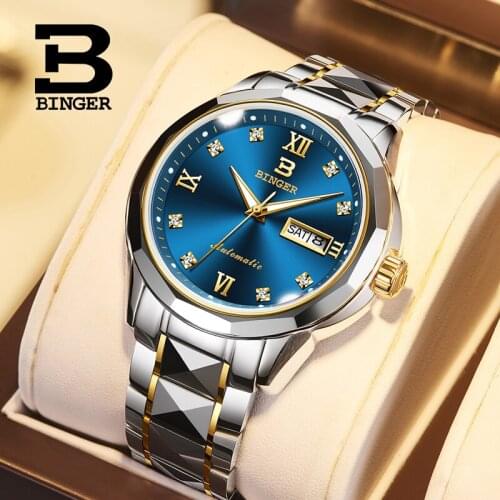 Switzerland BINGER Men Women Watch Luxury Brand Tungsten Japan Import Automatic Mechanical Diamond Sapphire Luminous Waterproof