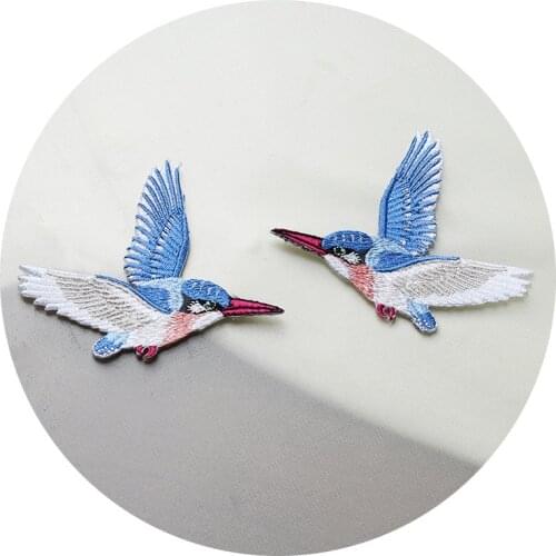 Flying Kingfisher Symmetrical Embroidery Stickers Small Clothing Holes Adhesive Patches DIY Sewing Decoration Bird Accessories