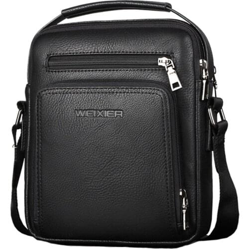 WEIXIER Casual Men Crossbody Bags Pu Leather Messenger Bag Designer Men Handbag Top Male Shoulder Bags(Black)