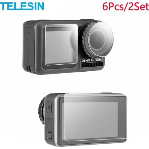 TELESIN 6 Pcs/2 Set Tempered Glass Screen & Lens Protective Film Cover for DJI OSMO Action Sport Camera Accessories