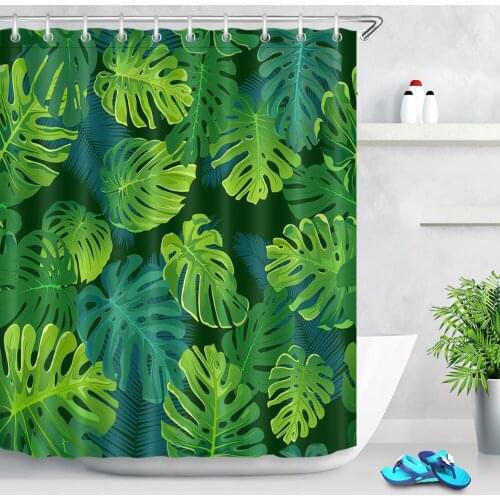 LB 72'' Waterproof Tropical Plants Palm Monster Leaves Green Shower Curtain Polyester Bathroom Curtains For Bathtub Home Decor