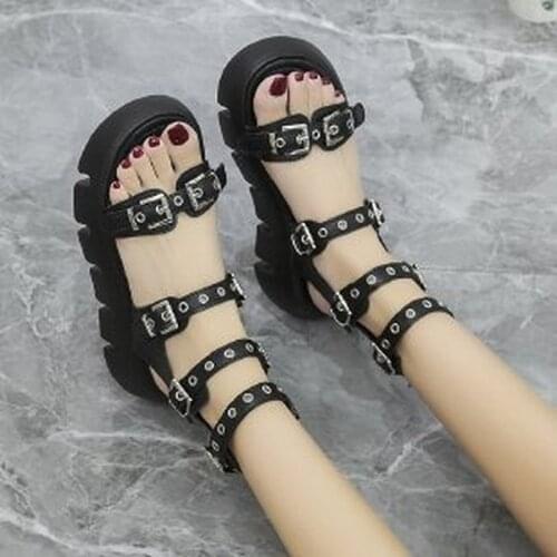 Women High Heel Sandals Platform Gladiator Shoe Fashion Belt Buckle Sandals Street Style Punk Goth Ladies Comfort Casual Shoes