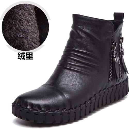 A67 Real Leather Women Boots 2019 New Fashion Soft Bottom Casual Shoes Double Zipper Tassel Winter Boots Plus Velet