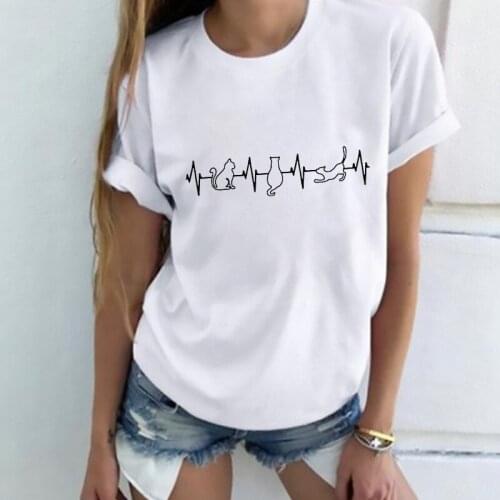 2021 Summer Female Tops Heart Beat Print T shirt Summer Short Sleeve Female Tee Tops Womens High Quality Printing T-shirt