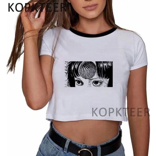 Anime Junji Ito Print Crop Tops for Women Summer T Shirt Harajuk Tops T-Shirt Aesthetic Fashion Short Sleeve Tshirt Slim Top Tee