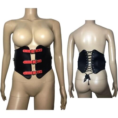 Women Faux Leather Body Harness Under Bust Corset Front Buckle Lace up Back Bondage Fetish Sex Restraint Costume