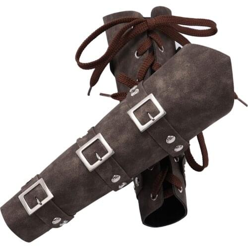 1Pair Cosplay Costume Props Medieval Steampunk Arm Leather Armor Buckles Rivets Decor Straps Tied Side Bracket Gothic Arm Armor