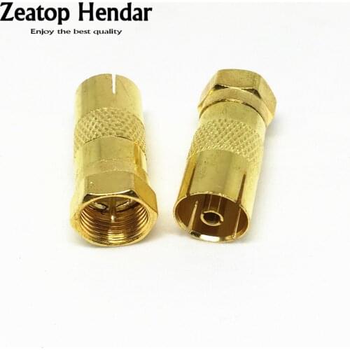 10Pcs Gold Coaxial Coax RF Adapter Connectors TV PAL Female to "F" Male F/M Plug