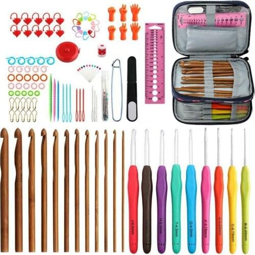 110Pcs Crochet Hooks Kit Wood Knitting Needles Gauge Scissor Stitch Holder Yarn Buckles DIY Craft Weave Yarn Sweater Sewing Tool