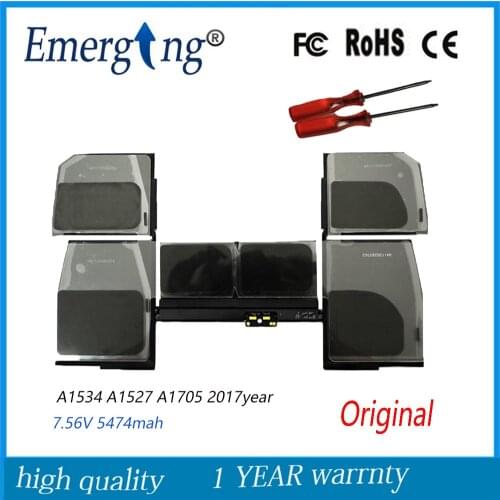 7.56V 5474mah New Original Laptop Battery for Apple macbook pro retina 12" A1534 A1527 A1705 2017year with tools