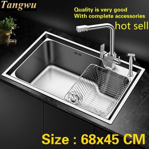 Free shipping Hot sell luxury high quality kitchen single trough sink wash the dishes 304 food-grade stainless steel 680x450 MM