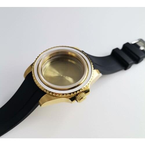 BLIGER Yellow Gold Coated SUB 40mm Automatic Watch Case Fit NH35A NH36A Unidirectional Bezel Sapphire Glass