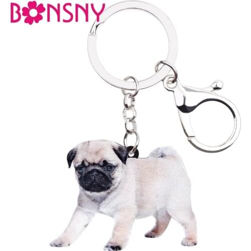 Bonsny Acrylic French Bulldog Pug Dog Key Chains Keychains Rings Cute Animal Jewelry For Women Girls Teens Bag Car Purse Charms