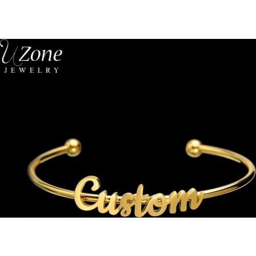UZone Stainless Steel Customized Name Charm Bracelet Gold Personalized Name Adjustable Bangles For Women Girls Birthday Gift