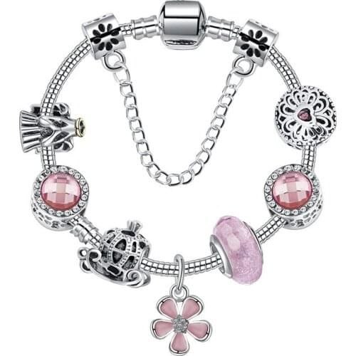 Natural Pink Clover Pendant Bracelet DIY Pumpkin Car Alloy Beaded Snake Bracelet