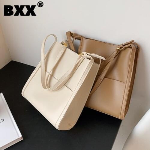 [BXX] Simple High Capacity PU Leather Bags For Women 2021 Autumn Branded Shoulder Bag Handbags Trending Luxury Hand Bag HS689