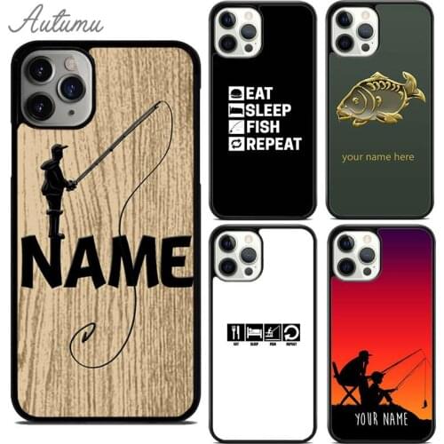 Fish Repeat Personalised Name Carp Phone Case for iPhone 11 12 Pro Max mini X XR XS SE 2020 5 6S 7 8 Plus Galaxy S8 S9 S10 Cover